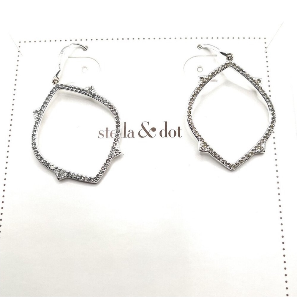 Stella & Dot Pavé Open Chandelier Sparkling Silver Hoop Earrings